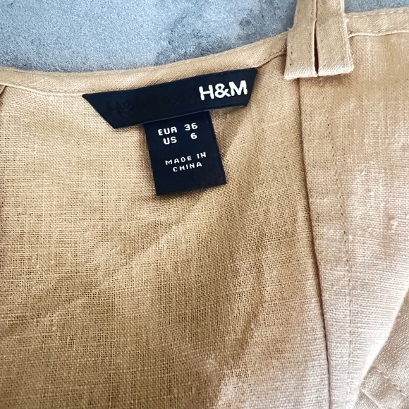 H&M Tan Linen Cotton Midi Sleeveless Dress Size 6 EUC - Picture 4 of 6